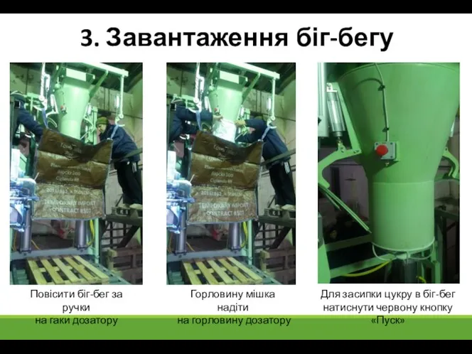 3. Завантаження біг-бегу Повісити біг-бег за ручки на гаки дозатору Для