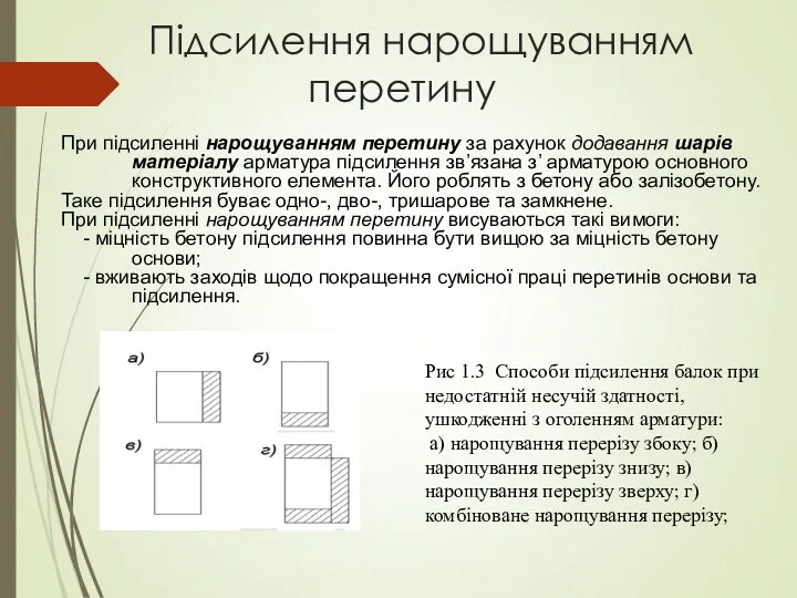 Підсилення нарощуванням перетину При підсиленні нарощуванням перетину за рахунок додавання шарів