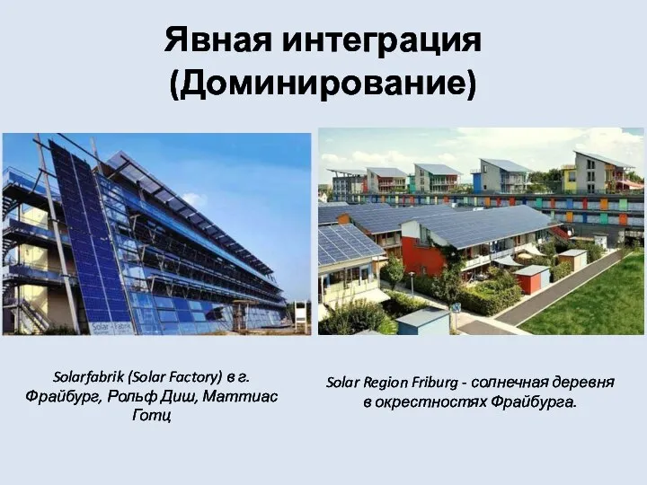 Явная интеграция (Доминирование) Solarfabrik (Solar Factory) в г. Фрайбург, Рольф Диш,