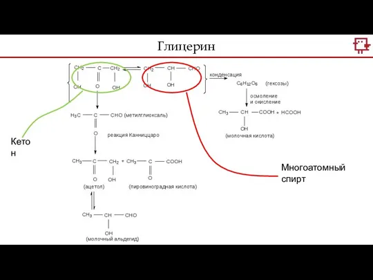 Глицерин Многоатомный спирт Кетон