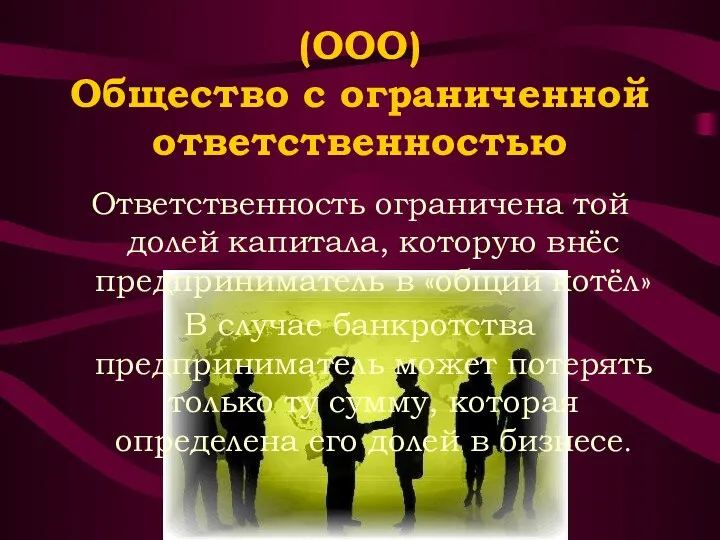 (ООО) Общество с ограниченной ответственностью Ответственность ограничена той долей капитала, которую