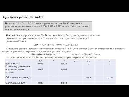 Примеры решения задач В системе 3А + В 2С + D