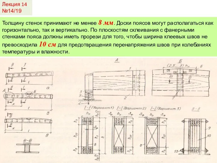 Толщину стенок принимают не менее 8 мм. Доски поясов могут располагаться