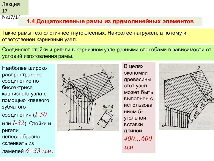 Лекция 17 №17/14 1.4 Дощатоклееные рамы из прямолинейных элементов Такие рамы