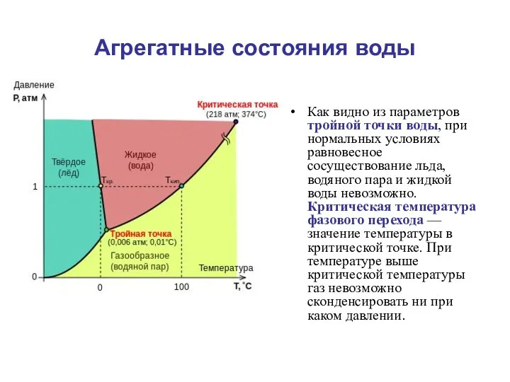 Агрегатные состояния воды Как видно из параметров тройной точки воды, при