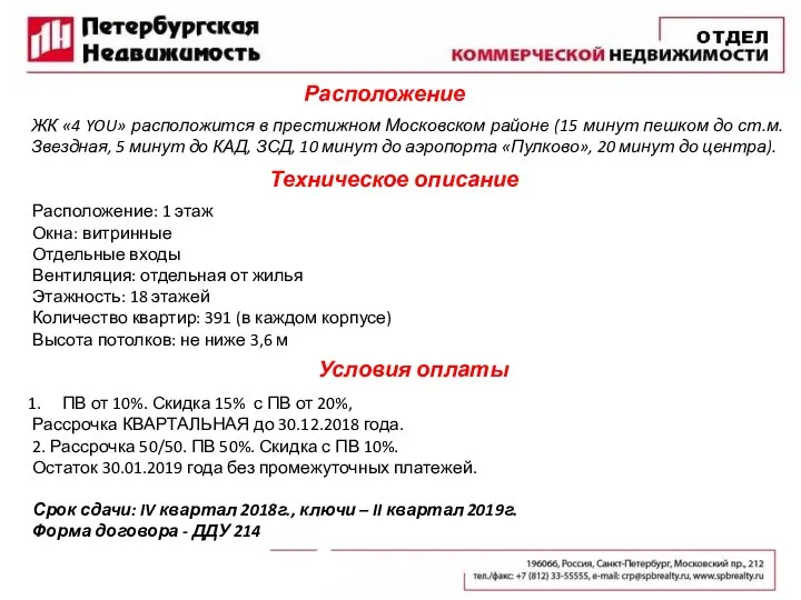 Расположение ЖК «4 YOU» расположится в престижном Московском районе (15 минут