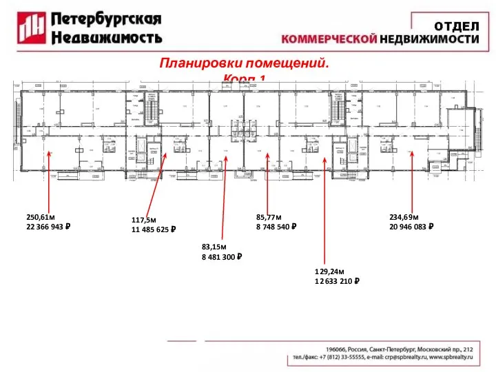 Планировки помещений. Корп.1 250,61м 22 366 943 ₽ 117,5м 11 485