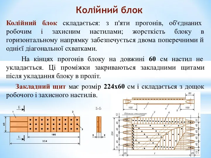 Колійний блок складається: з п'яти прогонів, об'єднаних робочим і захисним настилами;