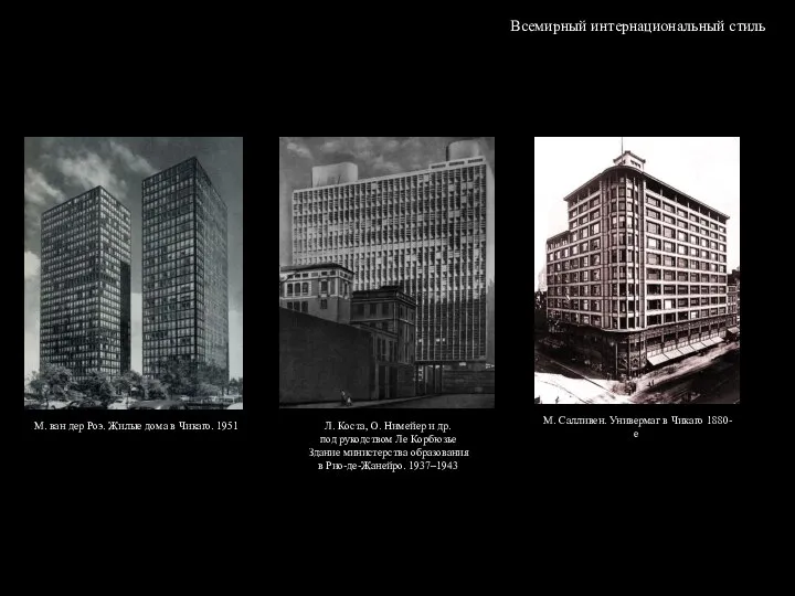 Всемирный интернациональный стиль Л. Коста, О. Нимейер и др. под рукодством