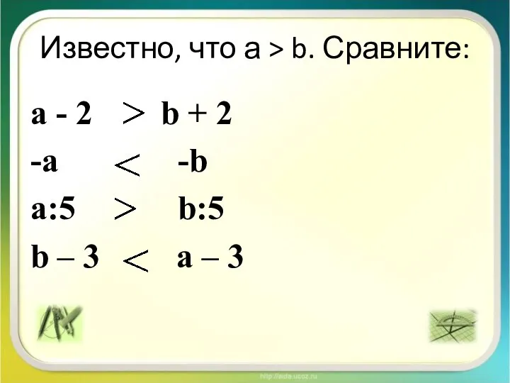 Известно, что а > b. Сравните: a - 2 b +