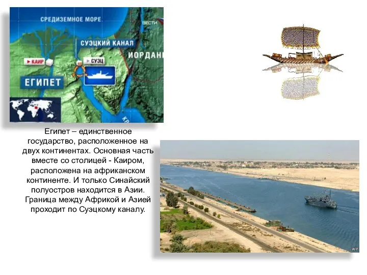 Египет – единственное государство, расположенное на двух континентах. Основная часть вместе
