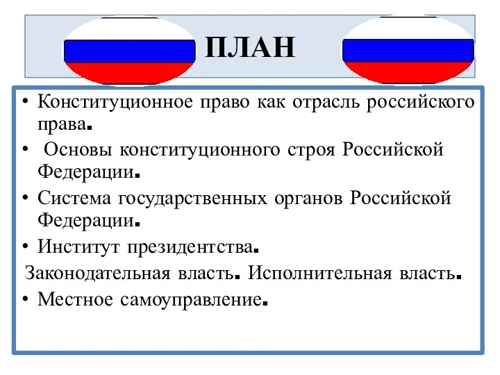 ПЛАН Конституционное право как отрасль российского права. Основы конституционного строя Российской