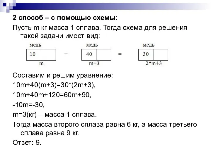 2 способ – с помощью схемы: Пусть m кг масса 1