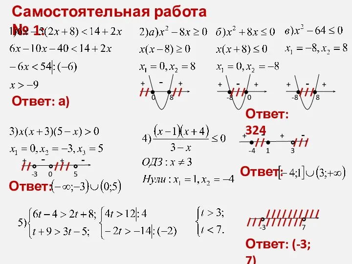 Самостоятельная работа № 1: Ответ: а) + - + 0 8