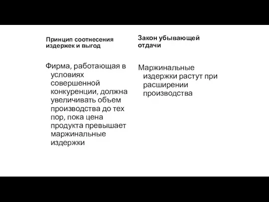 Принцип соотнесения издержек и выгод Фирма, работающая в условиях совершенной конкуренции,