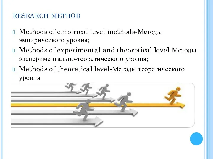 research method Methods of empirical level methods-Методы эмпирического уровня; Methods of