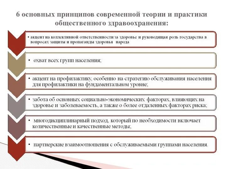 6 основных принципов современной теории и практики общественного здравоохранения: