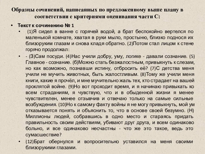 Образцы сочинений, написанных по предложенному выше плану в соответствии с критериями