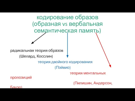 кодирование образов (образная vs вербальная семантическая память) радикальная теория образов (Шепард,