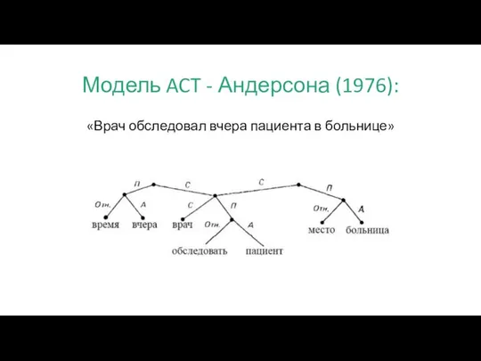 Модель ACT - Андерсона (1976): «Врач обследовал вчера пациента в больнице»