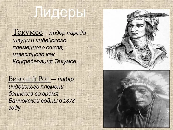 Текумсе— лидер народа шауни и индейского племенного союза, известного как Конфедерация