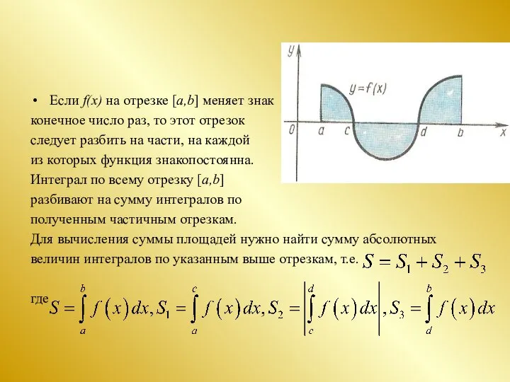 Если f(x) на отрезке [a,b] меняет знак конечное число раз, то