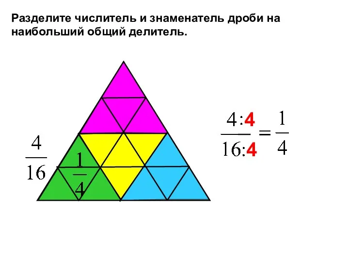 Разделите числитель и знаменатель дроби на наибольший общий делитель.