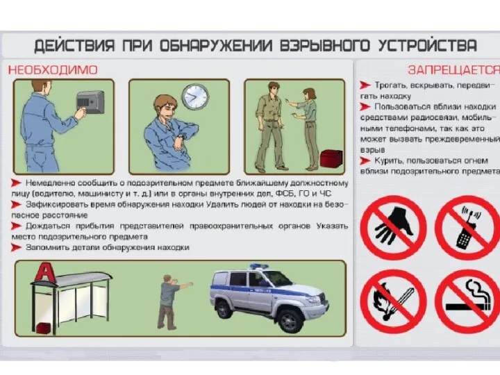 Ваши действия при обнаружении подозрительного (бесхозного) предмета?