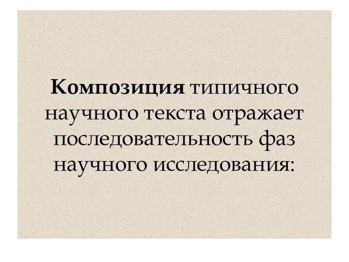 Композиция типичного научного текста отражает последовательность фаз научного исследования: