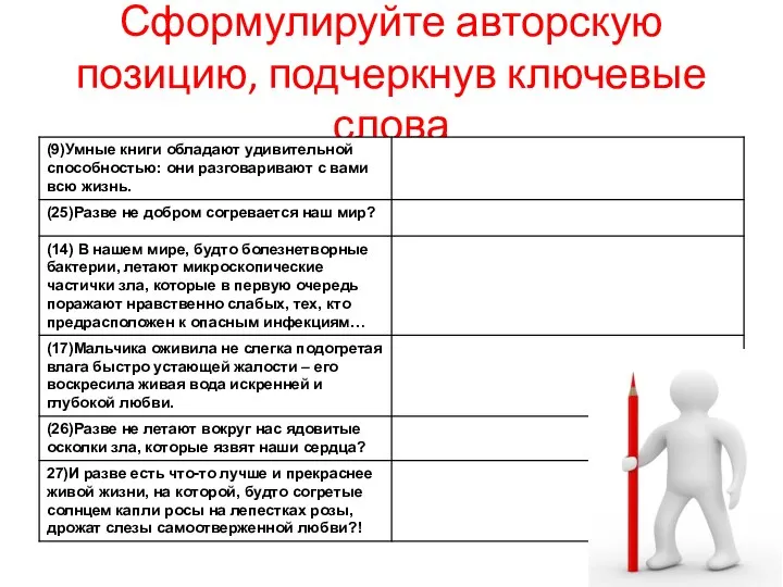 Сформулируйте авторскую позицию, подчеркнув ключевые слова