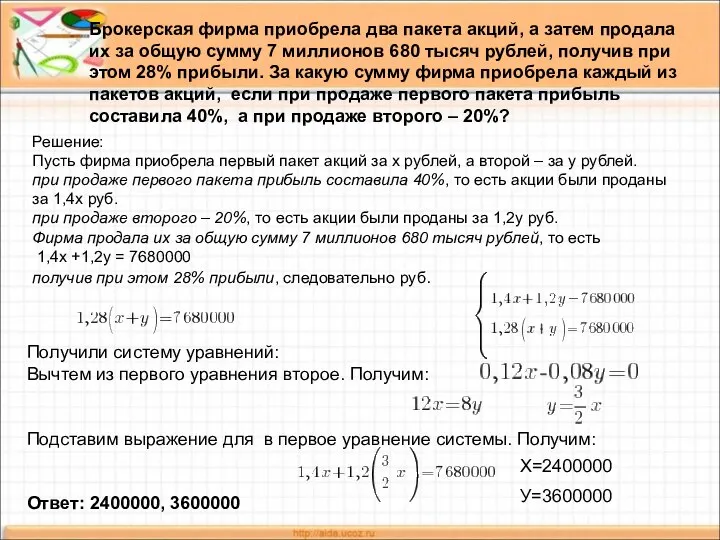 Брокерская фирма приобрела два пакета акций, а затем продала их за