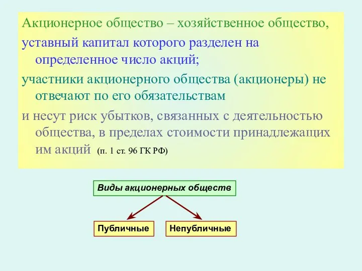 Акционерное общество – хозяйственное общество, уставный капитал которого разделен на определенное