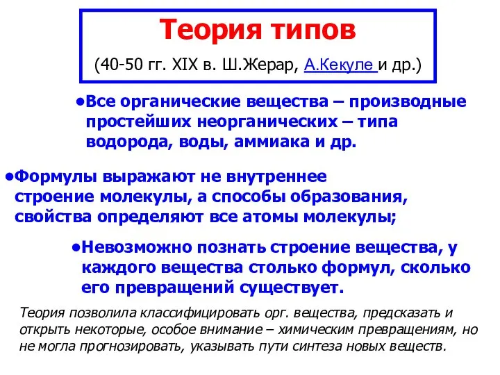 Теория типов (40-50 гг. XIX в. Ш.Жерар, А.Кекуле и др.) Все