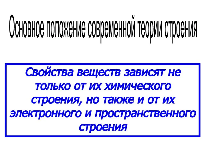 Основное положение современной теории строения Свойства веществ зависят не только от