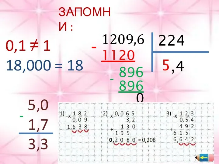 0,1 ≠ 1 18,000 = 18 5,0 1,7 3,3 ЗАПОМНИ :