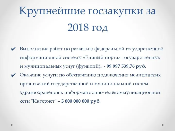 Крупнейшие госзакупки за 2018 год Выполнение работ по развитию федеральной государственной