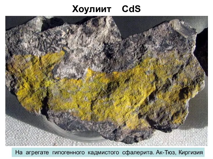 Хоулиит CdS На агрегате гипогенного кадмистого сфалерита. Ак-Тюз, Киргизия