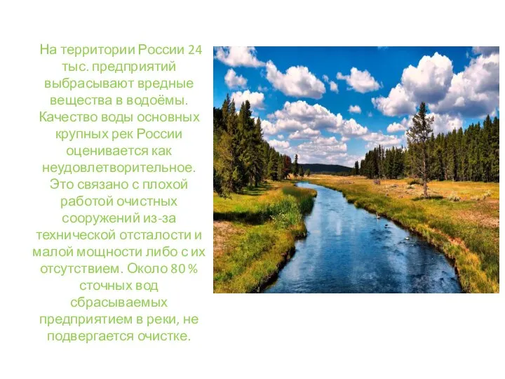 На территории России 24 тыс. предприятий выбрасывают вредные вещества в водоёмы.