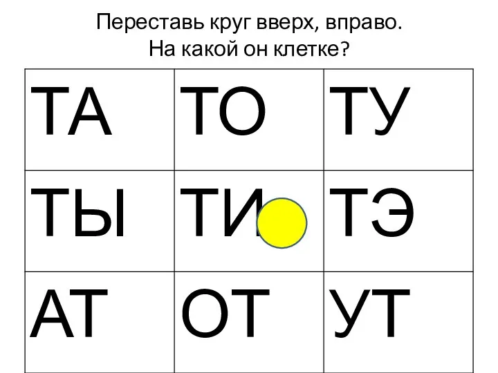 Переставь круг вверх, вправо. На какой он клетке?