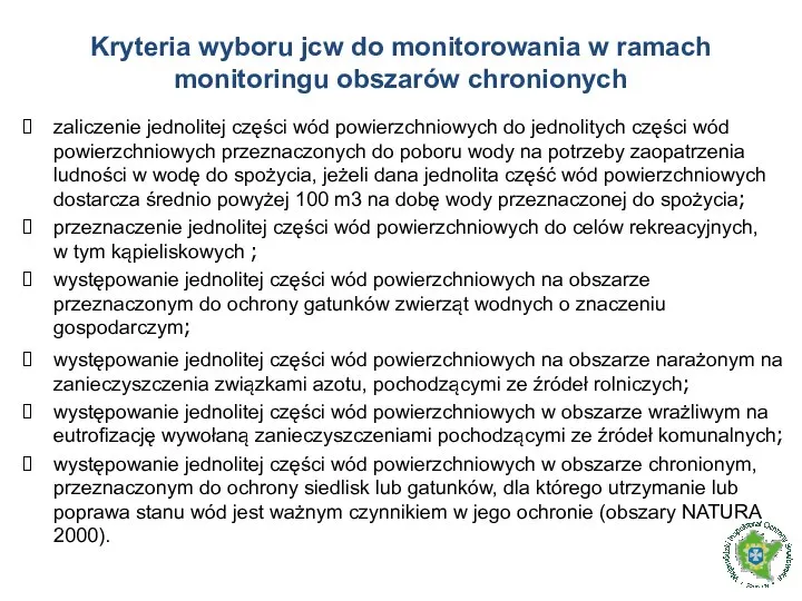 zaliczenie jednolitej części wód powierzchniowych do jednolitych części wód powierzchniowych przeznaczonych