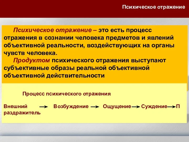 Психическое отражение – это есть процесс отражения в сознании человека предметов