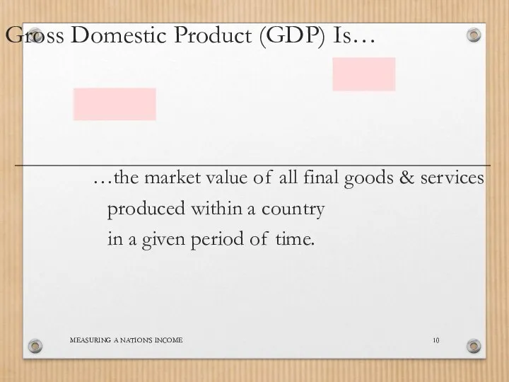 MEASURING A NATION’S INCOME …the market value of all final goods