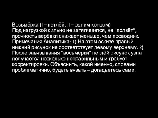 Восьмёрка (I – петлёй, II – одним концом) Под нагрузкой сильно