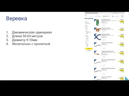 Веревка Динамическая одинарная Длина 50-60 метров Диаметр 9-10мм Желательно с пропиткой