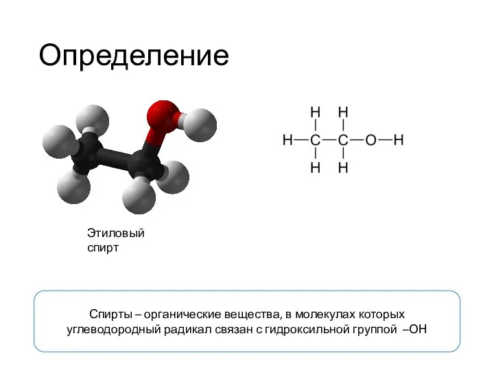 Определение Спирты – органические вещества, в молекулах которых углеводородный радикал связан