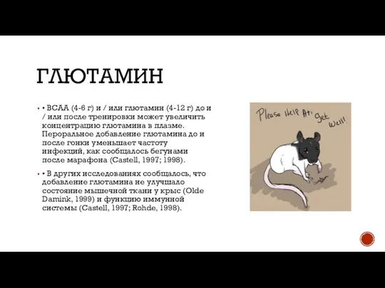 ГЛЮТАМИН • BCAA (4-6 г) и / или глютамин (4-12 г)