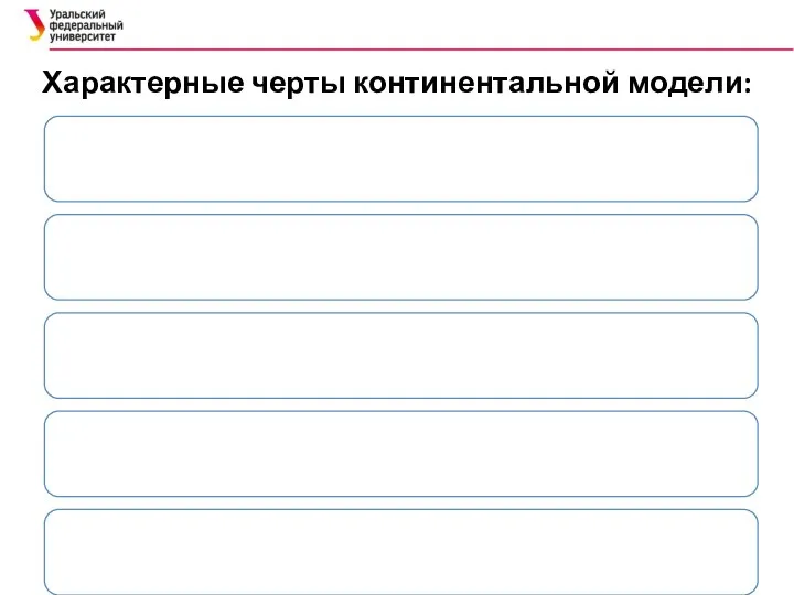 Характерные черты континентальной модели: - сочетание на местах прямого государственного управления