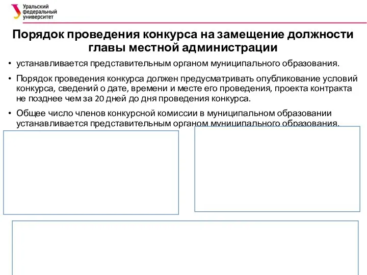 Порядок проведения конкурса на замещение должности главы местной администрации устанавливается представительным