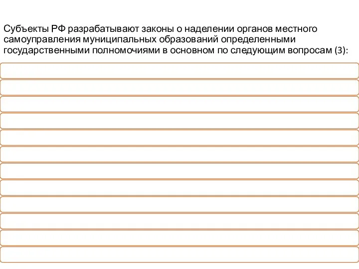 Субъекты РФ разрабатывают законы о наделении органов местного самоуправления муниципальных образований