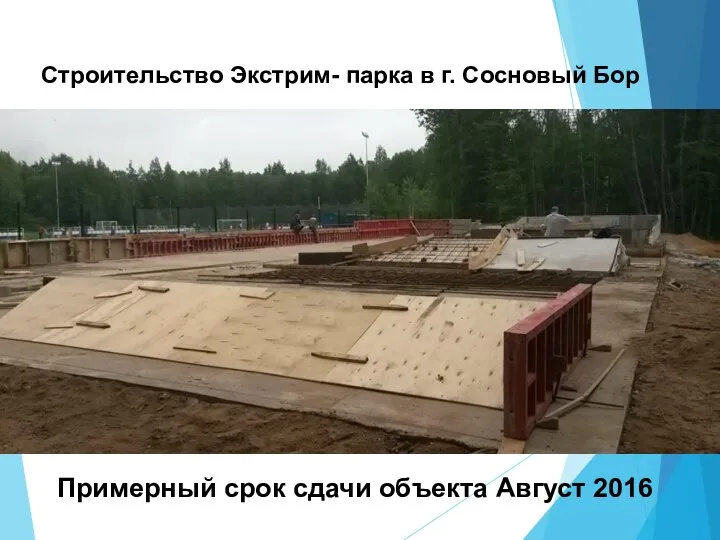 Строительство Экстрим- парка в г. Сосновый Бор Примерный срок сдачи объекта Август 2016